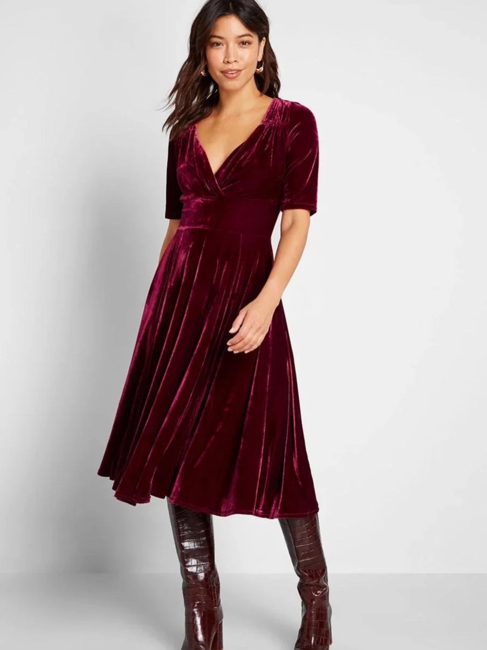 MODCLOTH Velvet Wrap Midi Dress